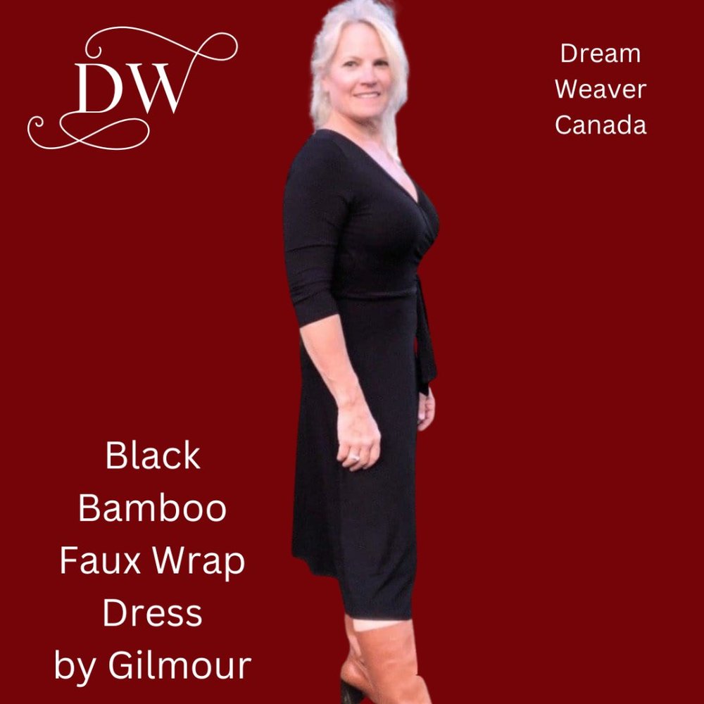 Black Bamboo Faux Wrap Dress | Gilmour Clothing | SOLD - Picture 2 of 4